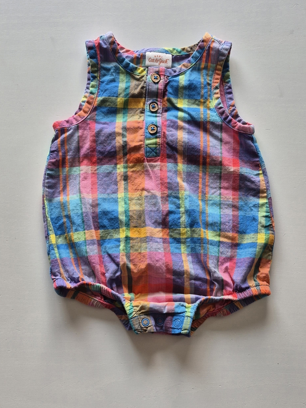 Cat & Jack Multicolor Madras Plaid Baby Romper Size 6-9 Months